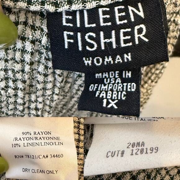 Eileen Fisher Woman Linen Blend Check Plaid Pull On Ankle Pants Lagenlook sz 1X - Picture 2 of 5